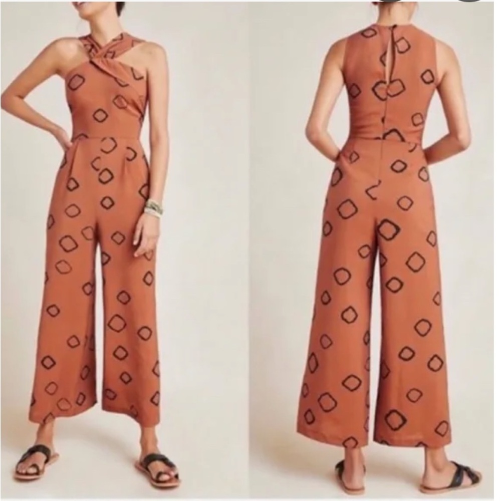 NWT Anthropologie Eva Franco Faith Wide Leg Halter Neck Boho Jumpsuit Size 0